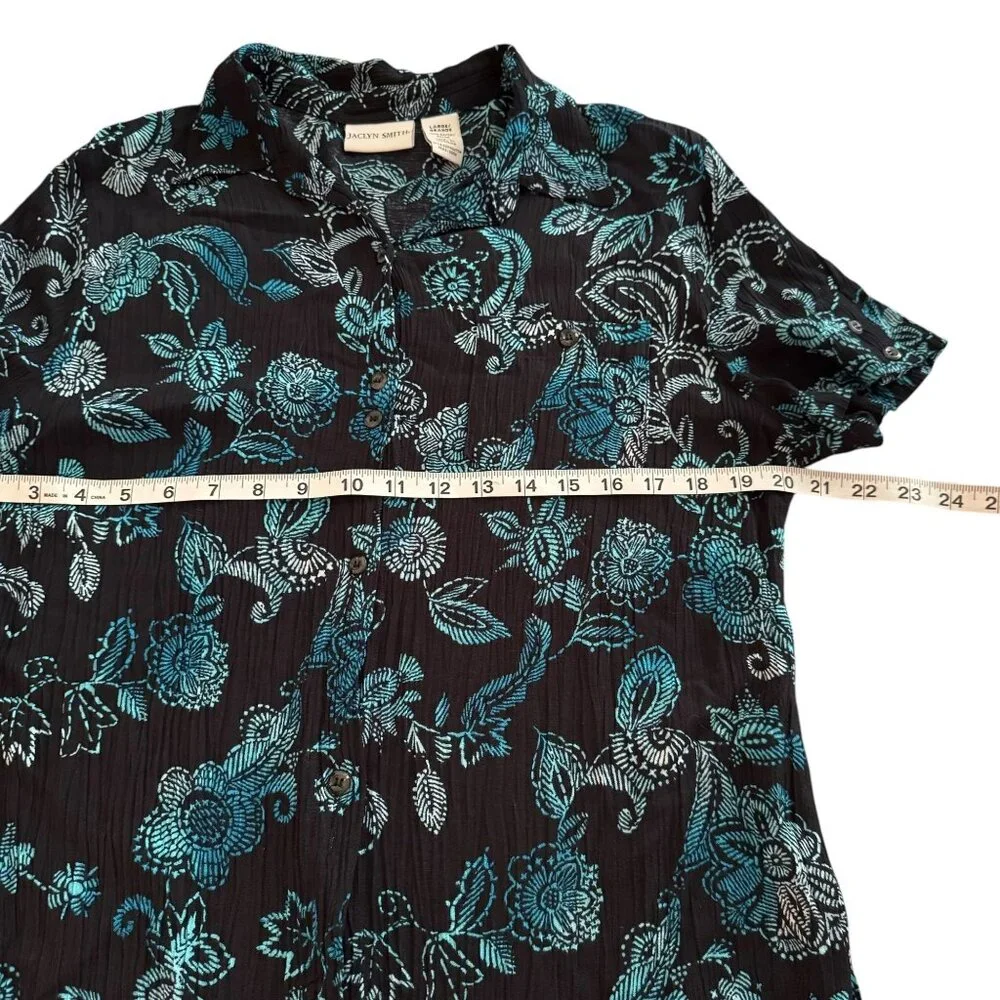 Jacklyn Smith Women's Black/ Blue Paisley Floral Button Up Blouse Size Large - Picture 6 of 9